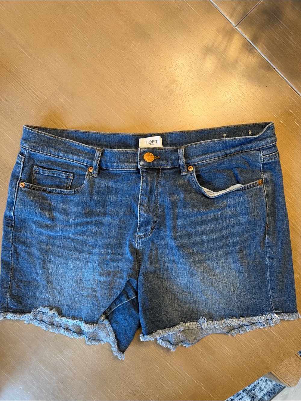 LOFT Blue Frayed Hem Denim Shorts